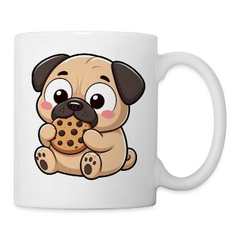 Cute Pug Comic Biscuit Snacking Cartoon - Mug - white - Right