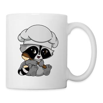 Snuggles der Waschbär als Bäcker - Tasse - Weiß - Rechts