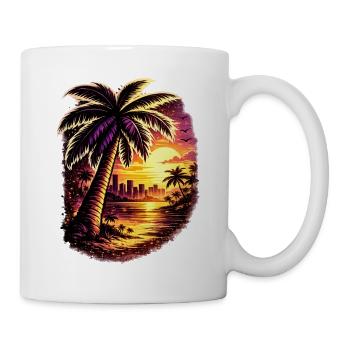 Palmen am Neon Sonnenuntergang Zoopy - Tasse - Weiß - Rechts