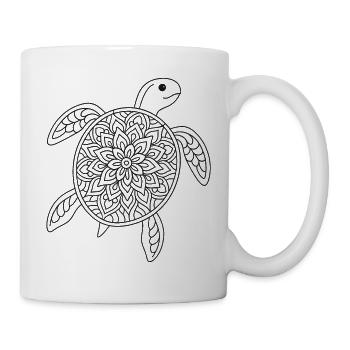 Schildkröten Mandala zum ausmalen - Tasse - Weiß - Rechts