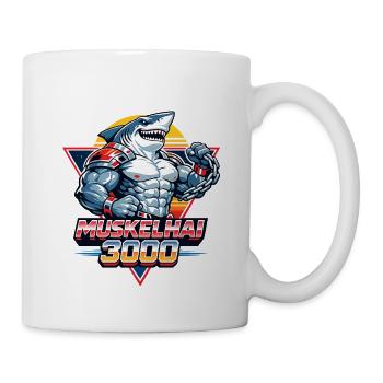 Muskelhai 3000 – Retro 80s Shark - Tasse - Weiß - Rechts