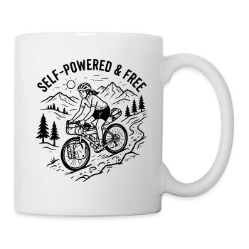 Bikepacking Woman Linocut Kunstdruck - Tasse - Weiß - Rechts