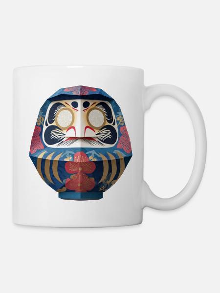 Blumiger Daruma Maskendesign Daruma Origami - Tasse - Weiß