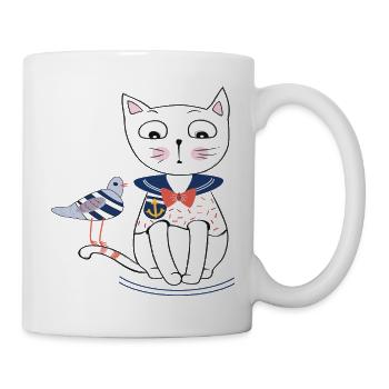 Katze und Möwe - Tasse - Weiß - Rechts