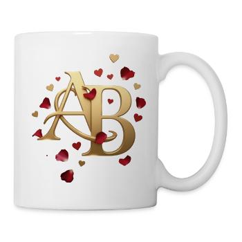 Goldenes AB Herzlogo mit Rosenblättern - Tasse - Weiß - Rechts