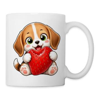 Süßer Beagle Cartoon mit Erdbeeren - Tasse - Weiß - Rechts