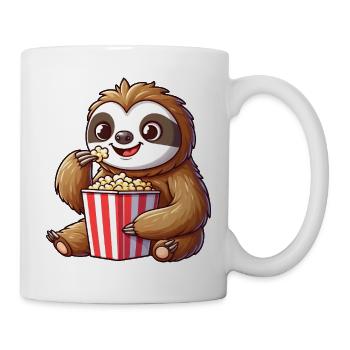 Faultier Popcorn Kino Filme Lustig Niedlich Cool - Tasse - Weiß - Rechts