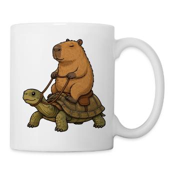 Capybara reitet Schildkröte Cartoon - Tasse - Weiß - Rechts
