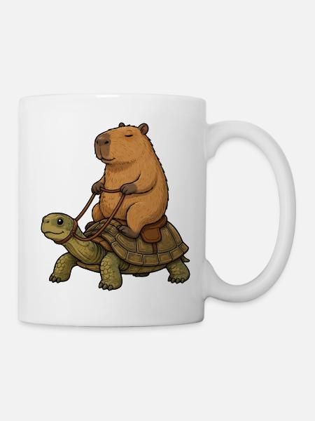 Capybara reitet Schildkröte Cartoon - Tasse - Weiß