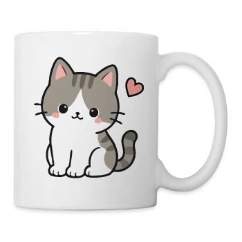 Süßes Kawaii-Kätzchen mit rosa Herz - Tasse - Weiß - Rechts
