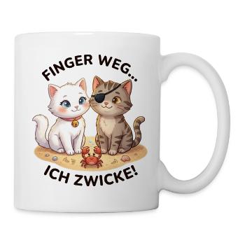 Katzen Strand Krabbe Spruch - Tasse - Weiß - Rechts