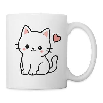Chat Kawaii Blanc Mignon avec un cœur - Mug blanc - blanc - Droite
