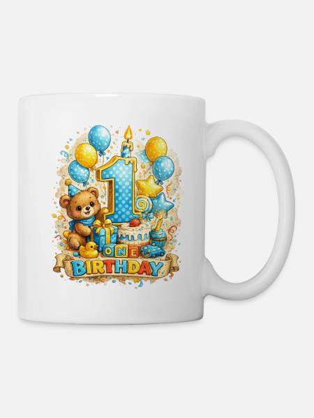 Erster Geburtstag Teddy Ballon Kuchen - Tasse - Weiß