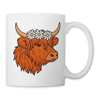 Scottish Highland cattle with daisies - Mug - white - Right