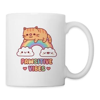 Cute Tabby Cat On The Rainbow Pawsitive Vibes - Mug - white - Right