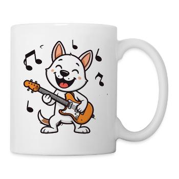Funny Comic Cat Playing Guitar – Rocker Music - Mug - white - Right