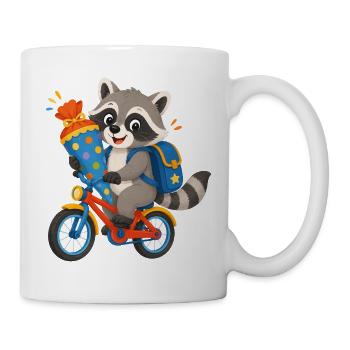 Raton laveur avec cône d’école sur vélo - Mug blanc - blanc - Droite