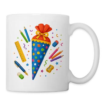Bunte Schultüte mit Schulbedarf  - Tasse - Weiß - Rechts