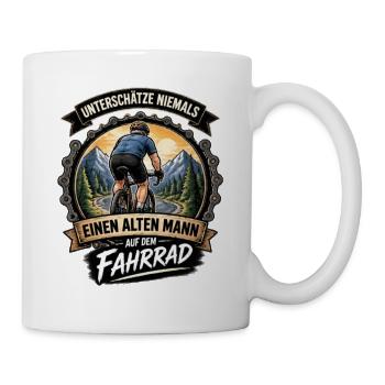 Unterschätze NIEMALS alten Mann auf dem Fahrrad - Tasse - Weiß - Rechts