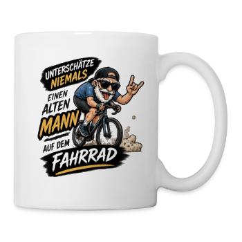 Nie Unterschätze Mann am Fahrrad - Tasse - Weiß - Rechts