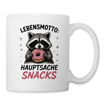 Lebensmotto Snacks Waschbär - Tasse - Weiß - Rechts