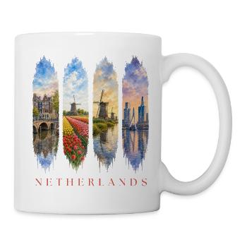 Niederlande Travel – Windmühlen & Tulpen Motiv - Tasse - Weiß - Rechts