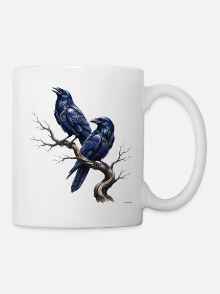Celtic Ravens Zweig-Design. - Tasse - Weiß