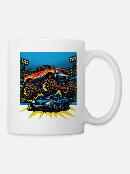 Monstertruck-Show unter Arena-Lichtern - Tasse - Weiß