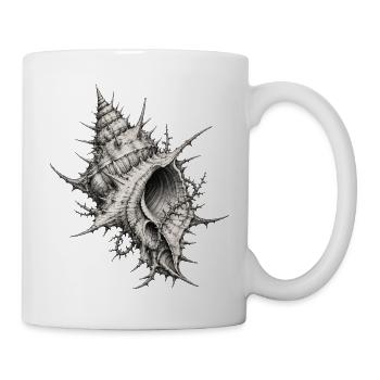 Stachelige Meeresschnecke –Muschel im Vintage-Stil - Tasse - Weiß - Rechts