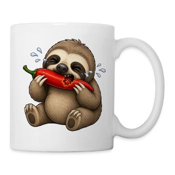 Faultier Chili Scharf Lustiger Cartoon - Tasse - Weiß - Rechts