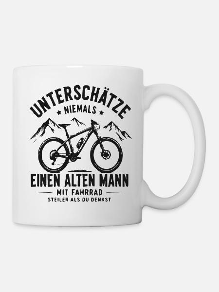 Alter Mann mit Fahrrad Berg-Statement - Tasse - Weiß