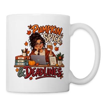 Pumpkin Spice & Deadlines – Herbstbüro - Tasse - Weiß - Rechts