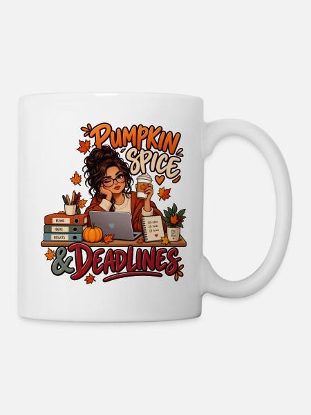 Pumpkin Spice & Deadlines – Herbstbüro - Tasse - Weiß
