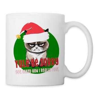 Wütende Weihnachtskatze mit Weihnachtsmütze Weihnachtsmütze Entschuldigung - Tasse - Weiß - Rechts
