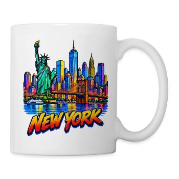 Neon NY Skyline und Freiheitsstatue - Tasse - Weiß - Rechts