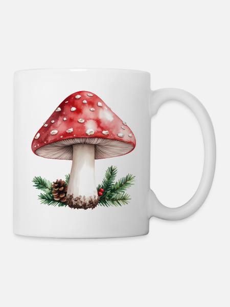 Roter Paddelpilz-Aquarell-Wald-Pilzzapfen - Tasse - Weiß