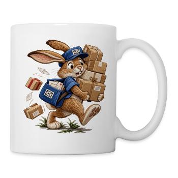 Hase als Paketbote   - Tasse - Weiß - Rechts
