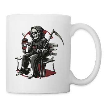 Grim Reaper Kaffee auf Bank - Tasse - Weiß - Rechts