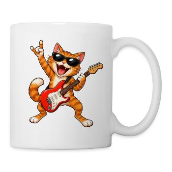 Rocker  Katze mit Gitarre - Tasse - Weiß - Rechts