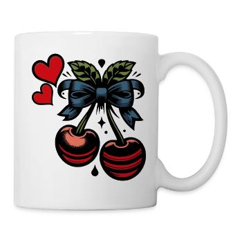 Kirsch-Duo mit Schleife Retro-Pop-Art - Tasse - Weiß - Rechts