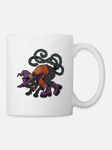Hexenkatze in Stiefeln - Tasse - Weiß