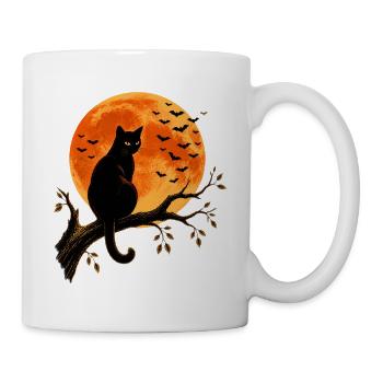 Halloween Mondnacht Katze auf Ast - Tasse - Weiß - Rechts