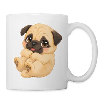 Mops - Niedliches weißes Mopsbaby mit großen Augen - Tasse - Weiß - Rechts