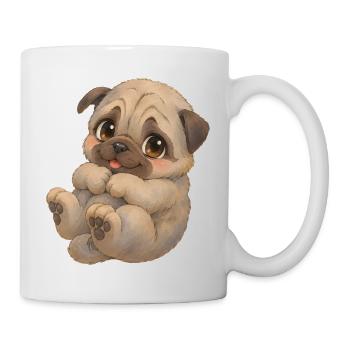 Mops -Niedliches dunkles Mopsbaby mit großen Augen - Tasse - Weiß - Rechts