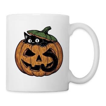Schwarze Katze im Kürbis - Tasse - Weiß - Rechts
