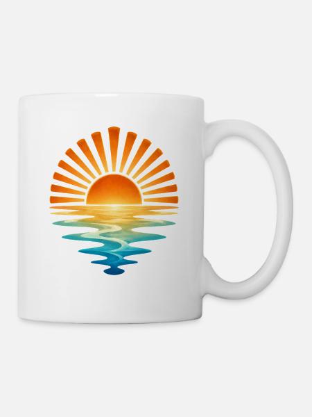Sonnenaufgang am Wasser - Tasse - Weiß