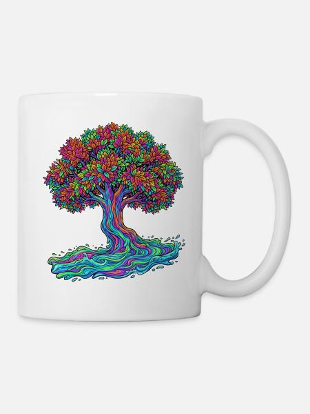 Baum des Lebens – Psychedelic Regenbogen Motiv - Tasse - Weiß