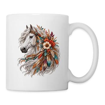 Pferd mit Federenschmuck - Tasse - Weiß - Rechts