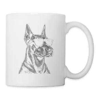 Dobermann mit Sonnenbrille Skizze - Tasse - Weiß - Rechts
