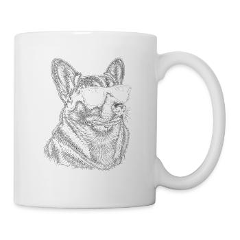 Sonnenbrillenhund Skizzenmotiv Corgi - Tasse - Weiß - Rechts